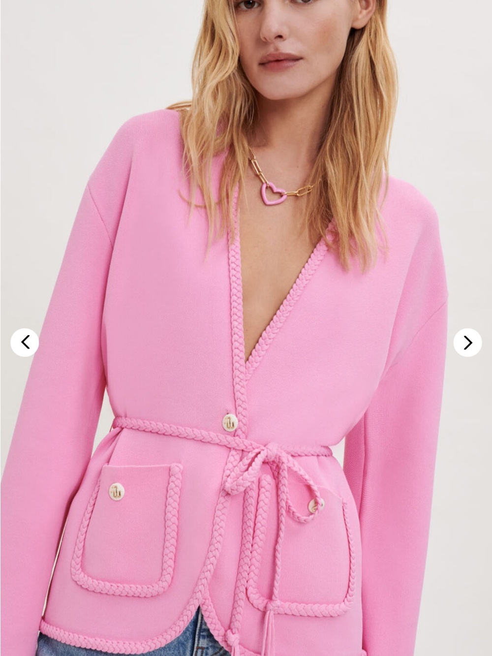 NWT 3 peice set Maje Pink Braided-Trim Belted Cardigan, skirt and camisole sz m